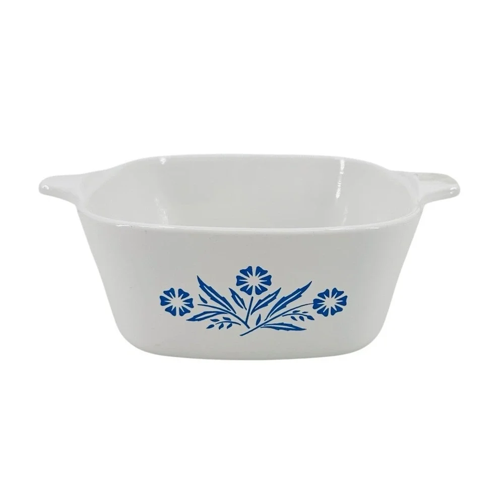 Vintage CorningWare Baking Dish White Blue Cornflower Square P-43-B 2 3/4 Cup